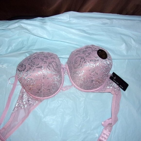 Youmita 34B Seafog Metallic Lace Bra & Medium Metallic Lace Hipster NWT - Picture 9 of 9